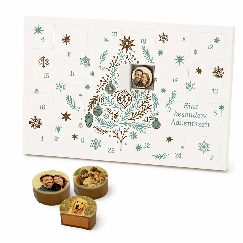 Personalisierter Adventskalender Mint Edition mit runden Fotopralinen