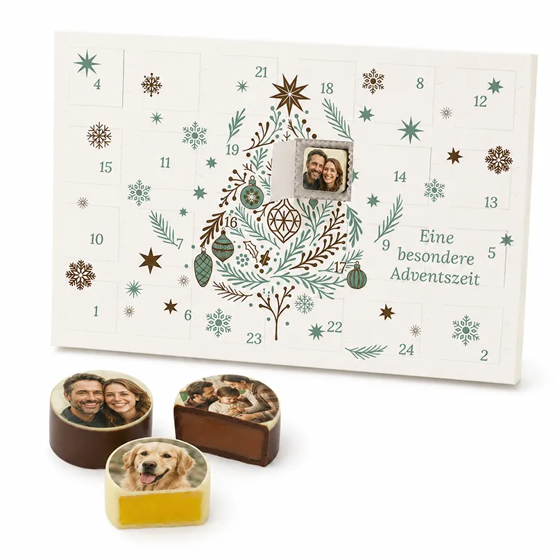 Adventskalender mit runden Fotopralinen