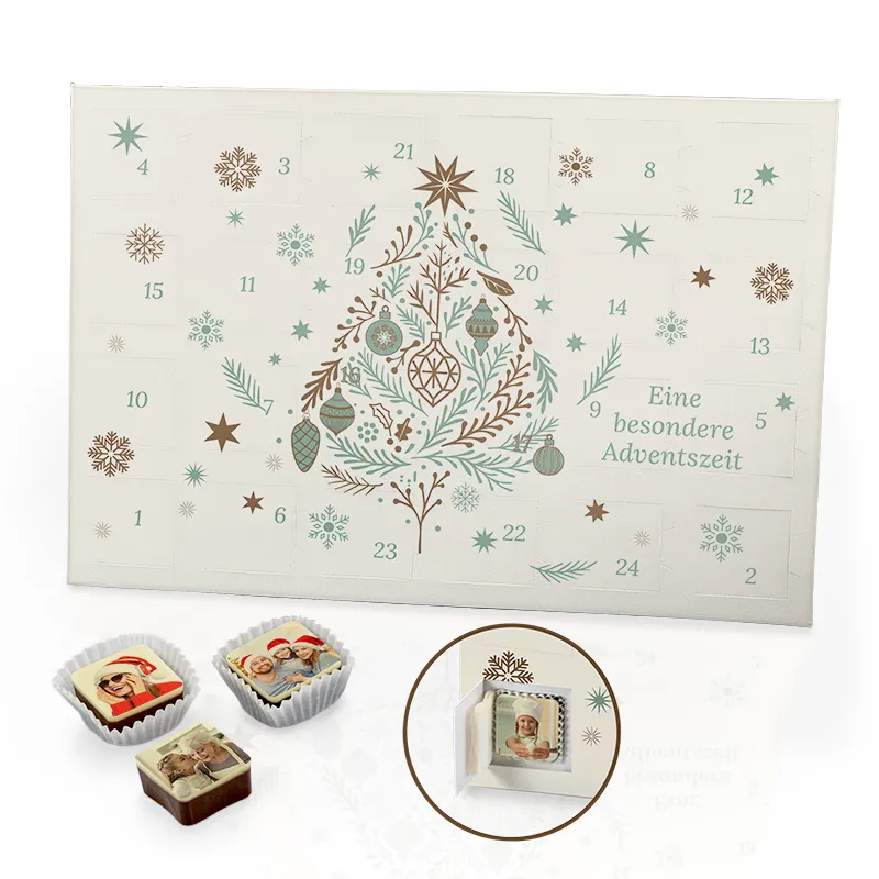 Adventskalender mit Fotos auf Schokolade
