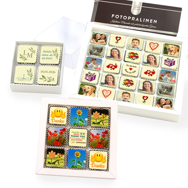 Kategoriebild fรผr Personalisierte Pralinen in Geschenkboxen