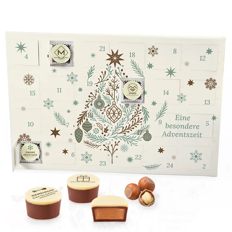 Adventskalender mit 24 Nougat-Logo-Pralinen | Mint Edition | ab 10 Stück – Bild 2